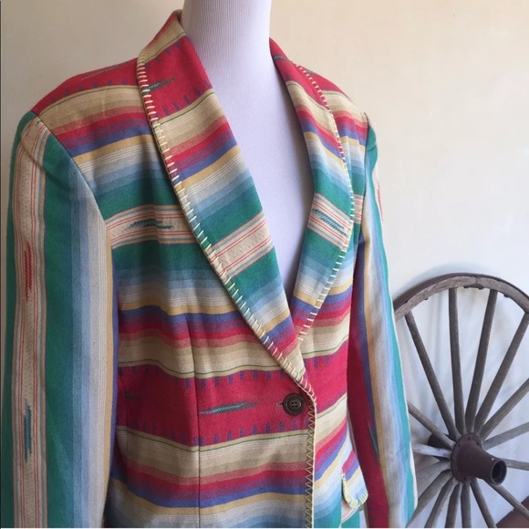 SOUTHWESTERN MEXICAN SERAPE BLANKET JACKET M USA!! - Picture 2 of 8